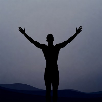 Muscular man silhouette with arms raised