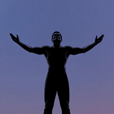 Muscular man silhouette arms raised