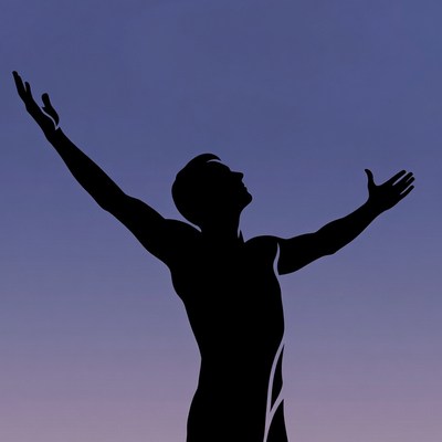 Man raising arms silhouette