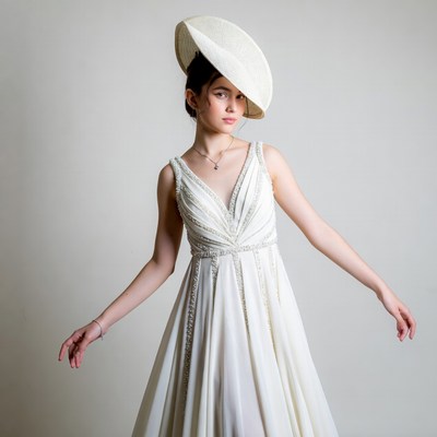 Girl in white dress with straw hat