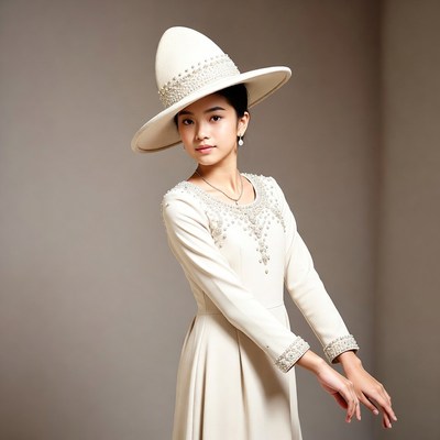 Asian girl in beaded hat and dress