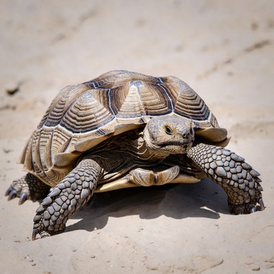 Sulcata Tortoise on Sandy Ground