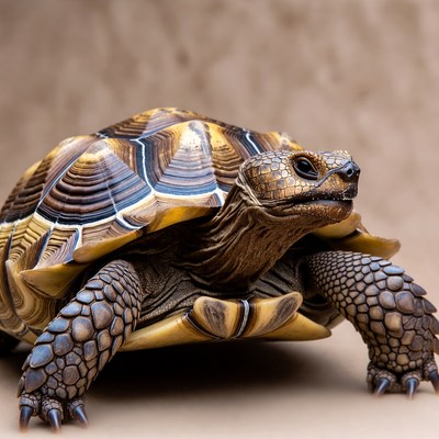 Radiated Tortoise on Brown Background