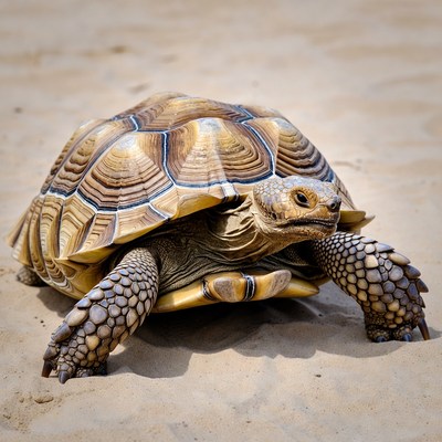 Sulcata tortoise on sand