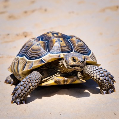 Leopard tortoise on sandy beach