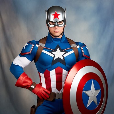 Man in Captain America costume with shield