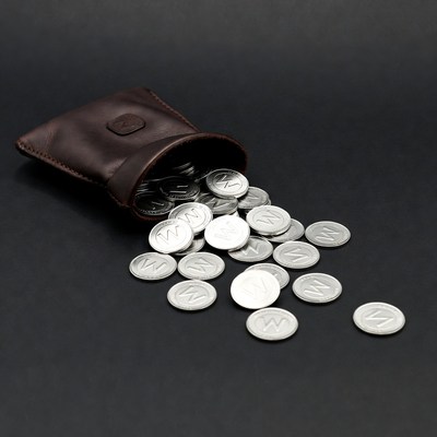 Brown Pouch Spilling Silver Coins