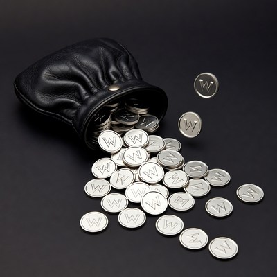 Black Leather Pouch Spilling Silver Coins