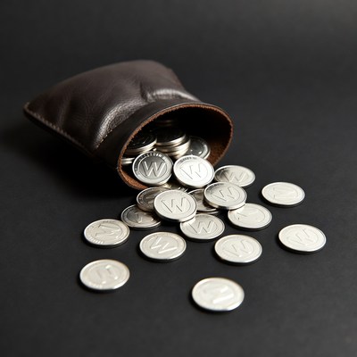 Brown leather pouch spilling silver W coins