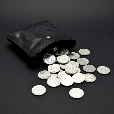Black leather pouch spilling silver coins
