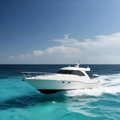 White speedboat racing on turquoise ocean