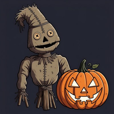 Scarecrow with Jack-o-Lantern Pumpkin