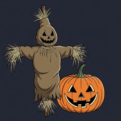 Scary Scarecrow with Jack-o-Lantern Pumpkin
