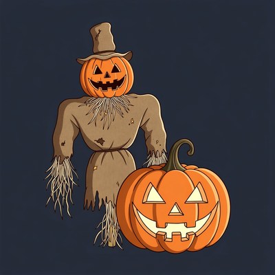 Scarecrow with Jack-o-Lantern Pumpkin