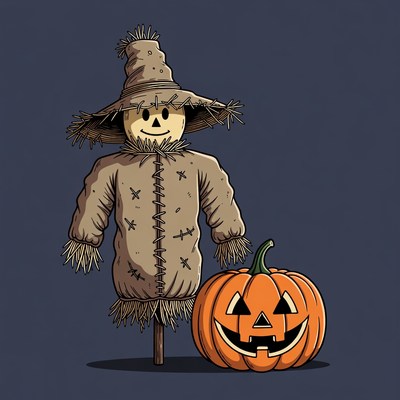 Scarecrow with Jack-o-Lantern Pumpkin