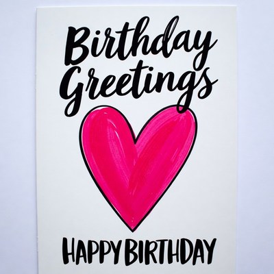 Birthday Greetings Card with Pink Heart