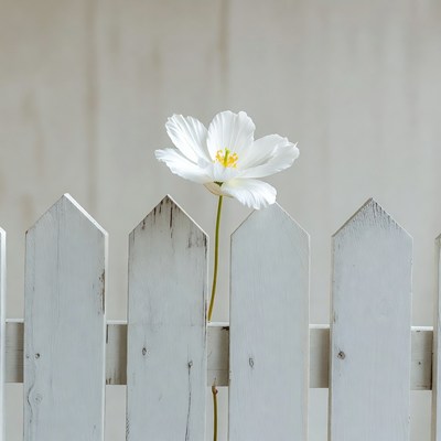 White Flower Growing Through Fence