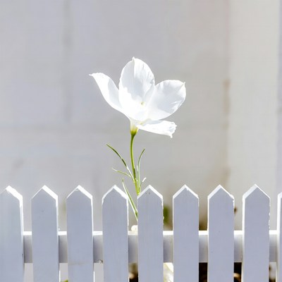 White flower over picket fence