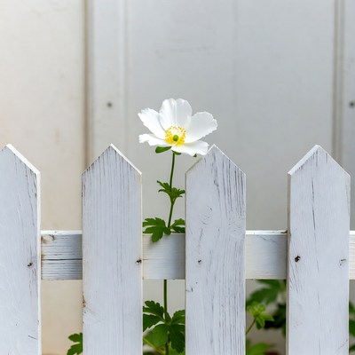 White Anemone Flower on Picket Fence