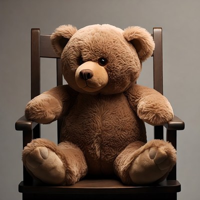 Teddy bear sitting in wooden chair