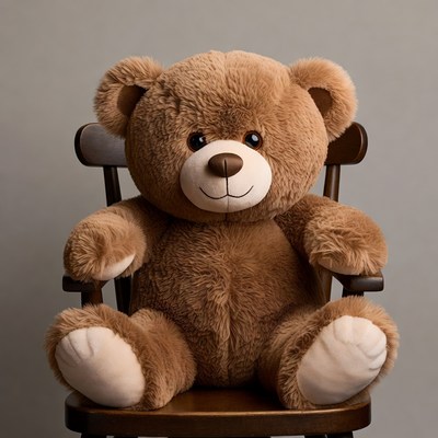 Brown teddy bear in wooden chair