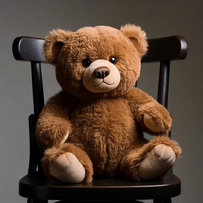 Teddy bear sitting on wooden chair