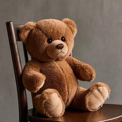 Brown teddy bear sitting on chair