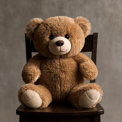 Teddy Bear Sitting in Wooden Chair