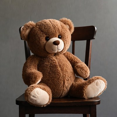 Stuffed teddy bear on wooden chair