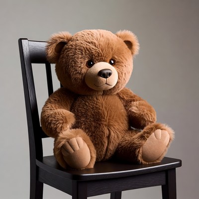Brown teddy bear sitting on chair