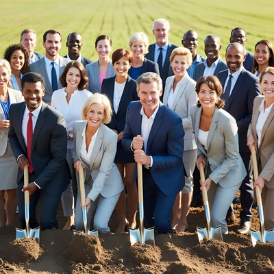 Diverse business team digging ground