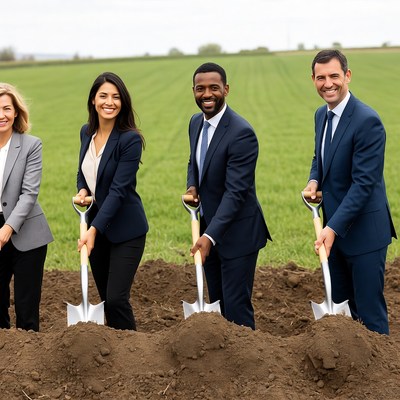 Business professionals digging ground together