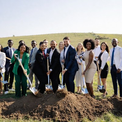 Diverse group ground breaking ceremony