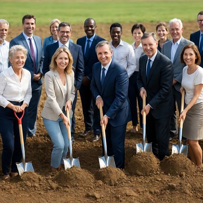 Business professionals group ground breaking ceremony