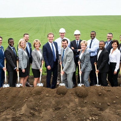 Business team groundbreaking ceremony
