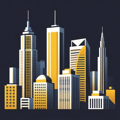 Yellow Skyscrapers City Skyline Illustration