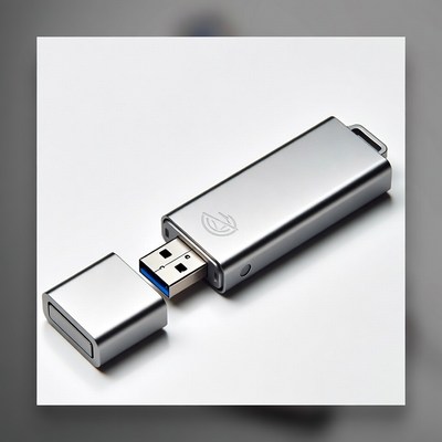 Silver USB flash drive with cap removed