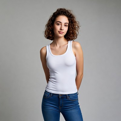 Young woman in white tank top and jeans