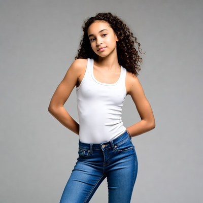 Curly-haired mixed-race girl posing confidently