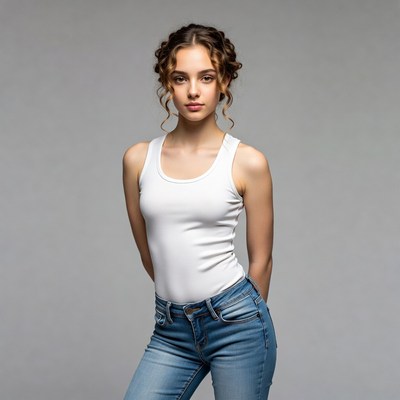 Young woman in white tank top jeans