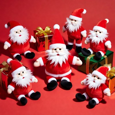 Group of Santa Claus Plush Toys with Gifts