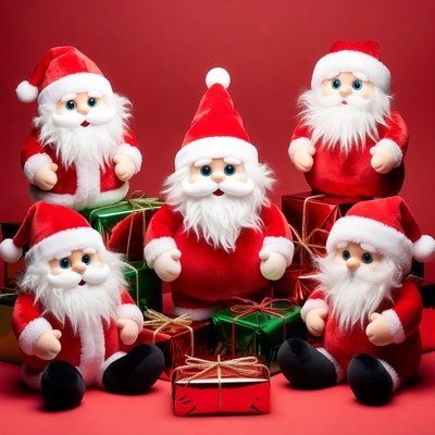 Five Santa Claus Plush Toys with Gifts
