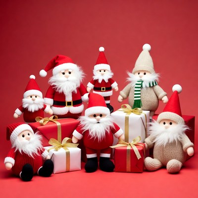 Assortment of Santa Claus plush toys