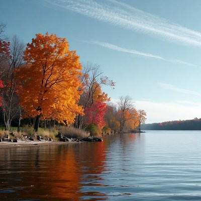 Autumn Trees by Lakeside