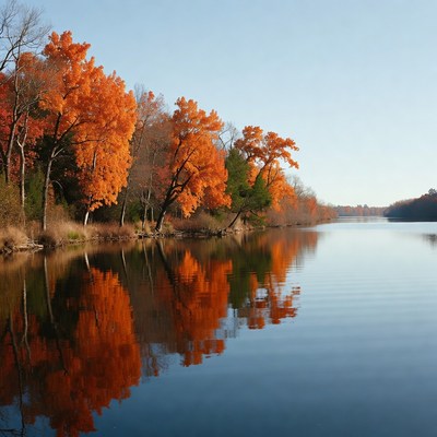 Autumn Trees Reflecting in Calm Lake