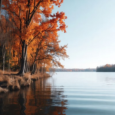 Autumn Trees Reflecting in Lake