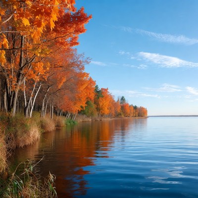 Autumn Trees by Lakeshore