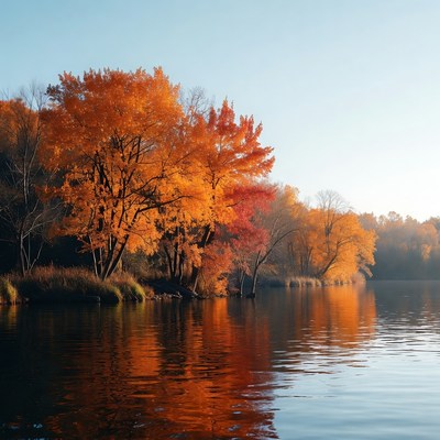 Autumn Trees Reflecting in Lake
