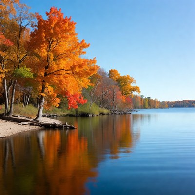 Autumn Trees Reflecting in Lake