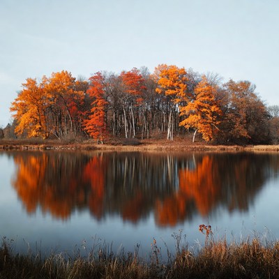 Autumn Trees Reflecting in Lake